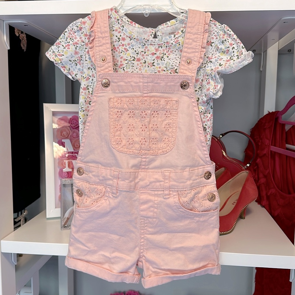 BCBGirls Pink Cuffed Shorts overalls and tshirt set